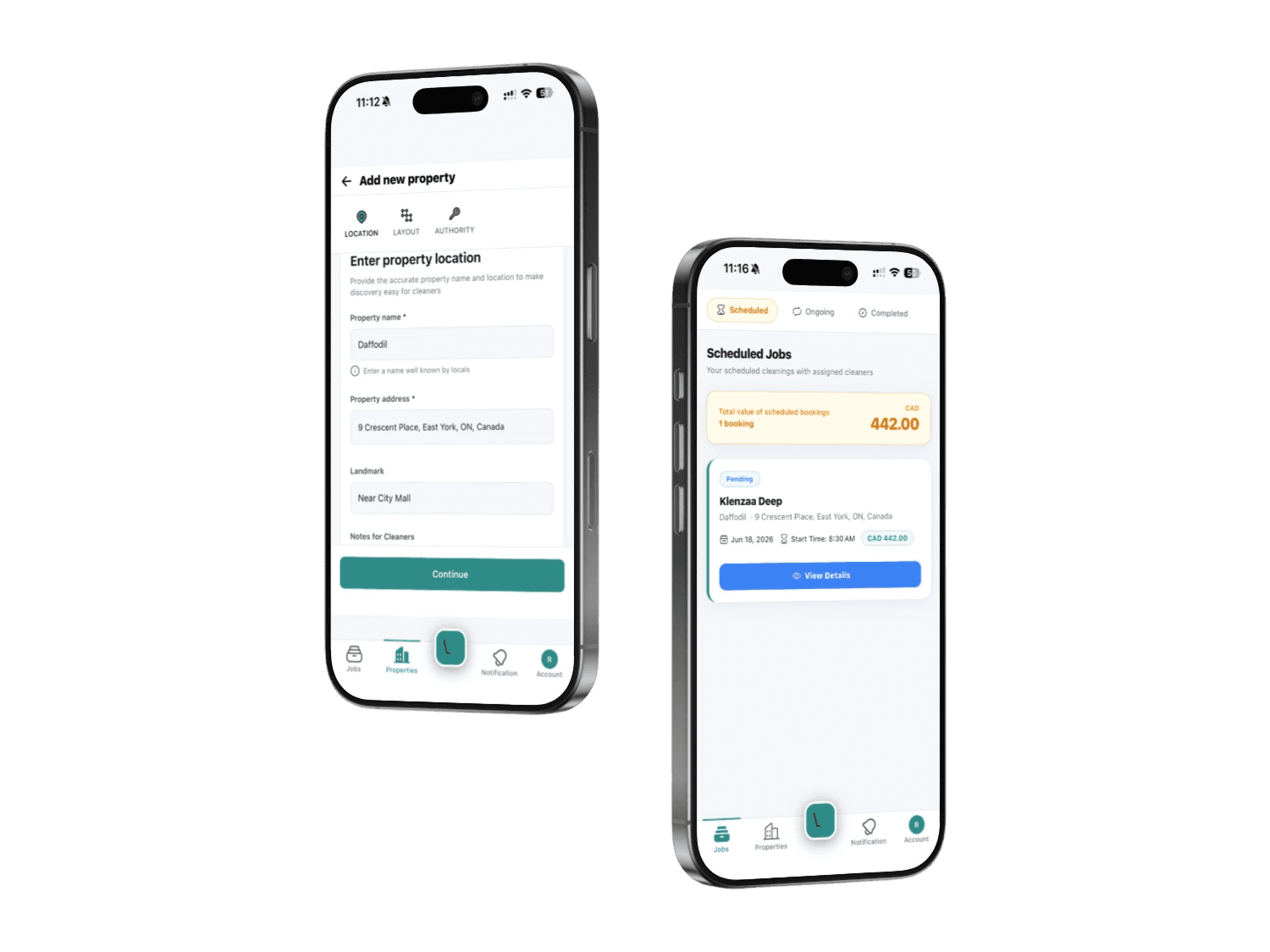 Requesting a cleaning in Downtown Toronto using the Klenzaa app